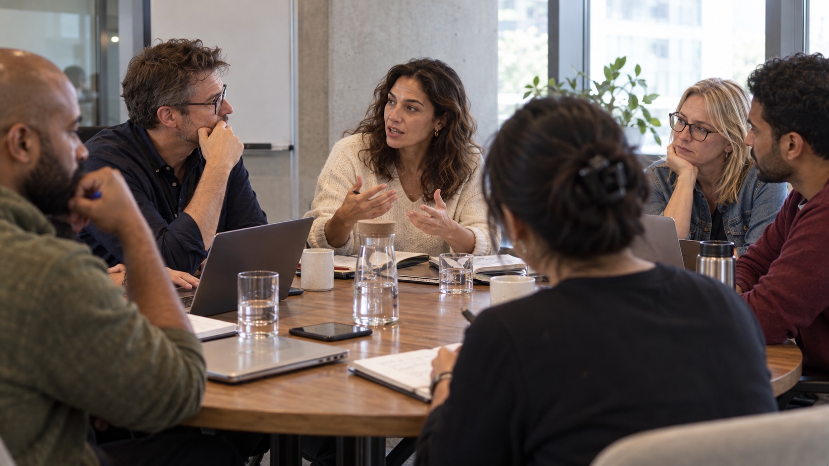 Roundtable format example: business leaders exchanging ideas